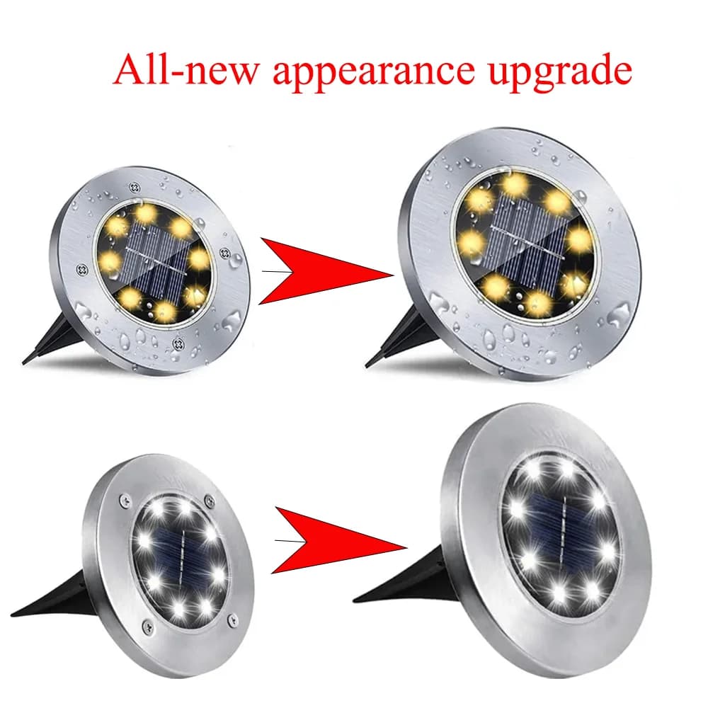 Bộ 4 đèn sàn đĩa LED năng lượng mặt trời, 8 LED