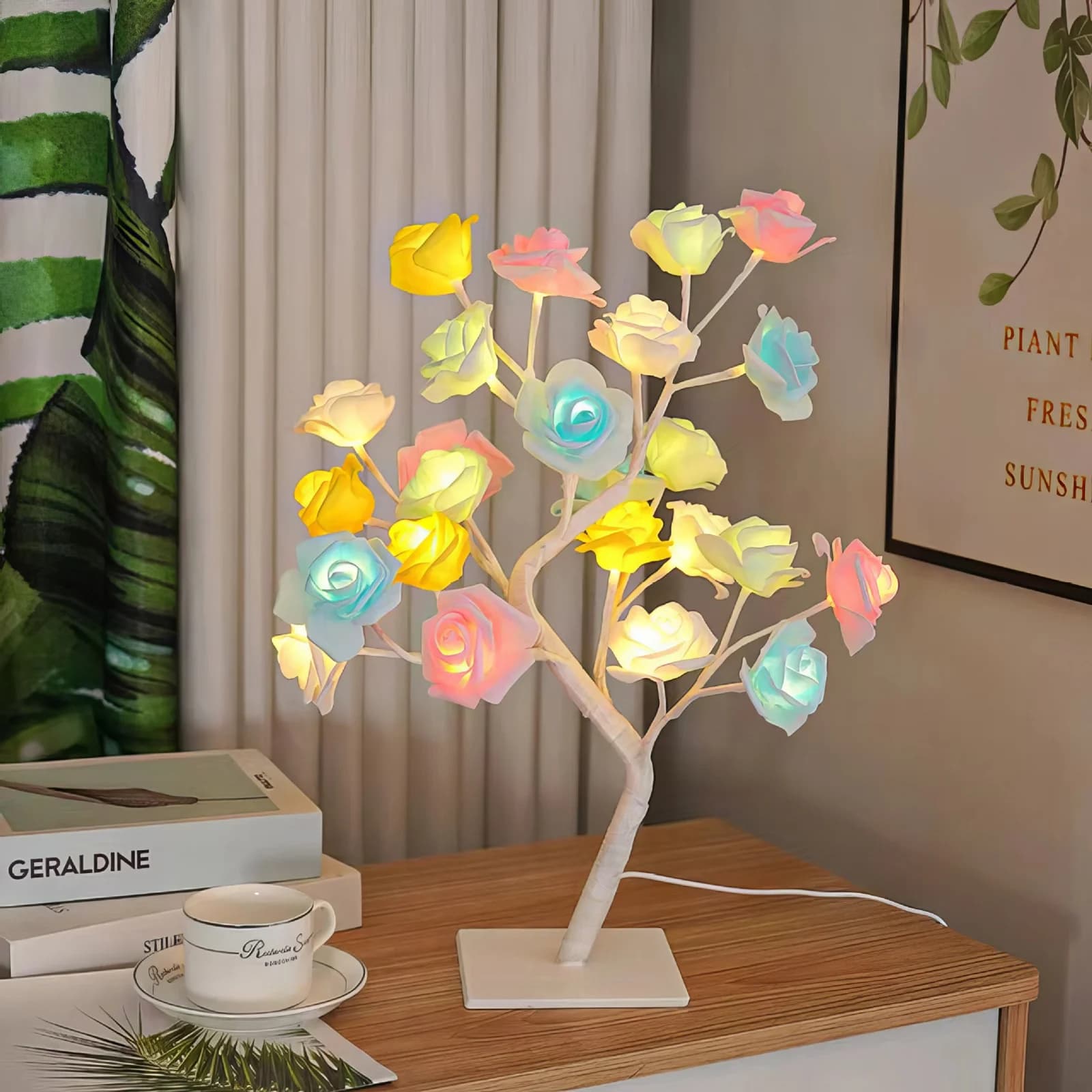 Đèn bàn cây hoa hồng LED đa sắc dùng nguồn USB