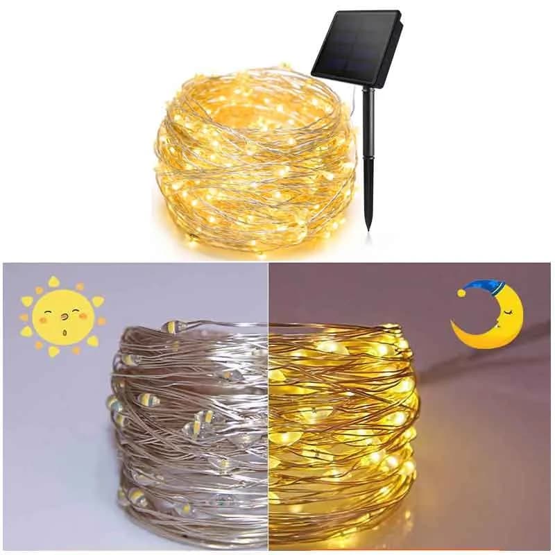 Đèn dây đồng 100 LED năng lượng mặt trời, chống nước ngoài trời