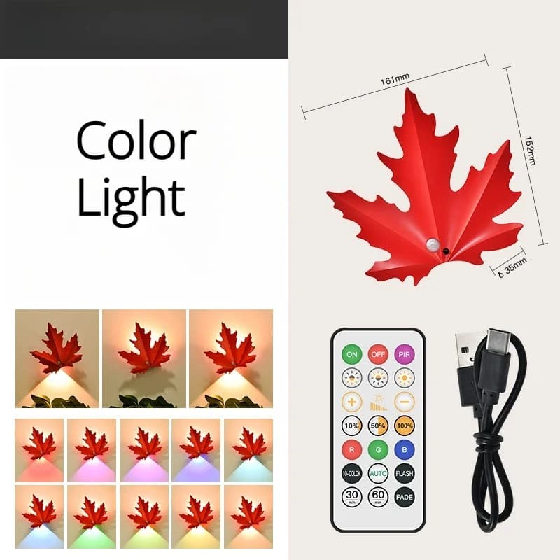 Đèn tường LED hình lá phong sạc pin có cảm biến chuyển động