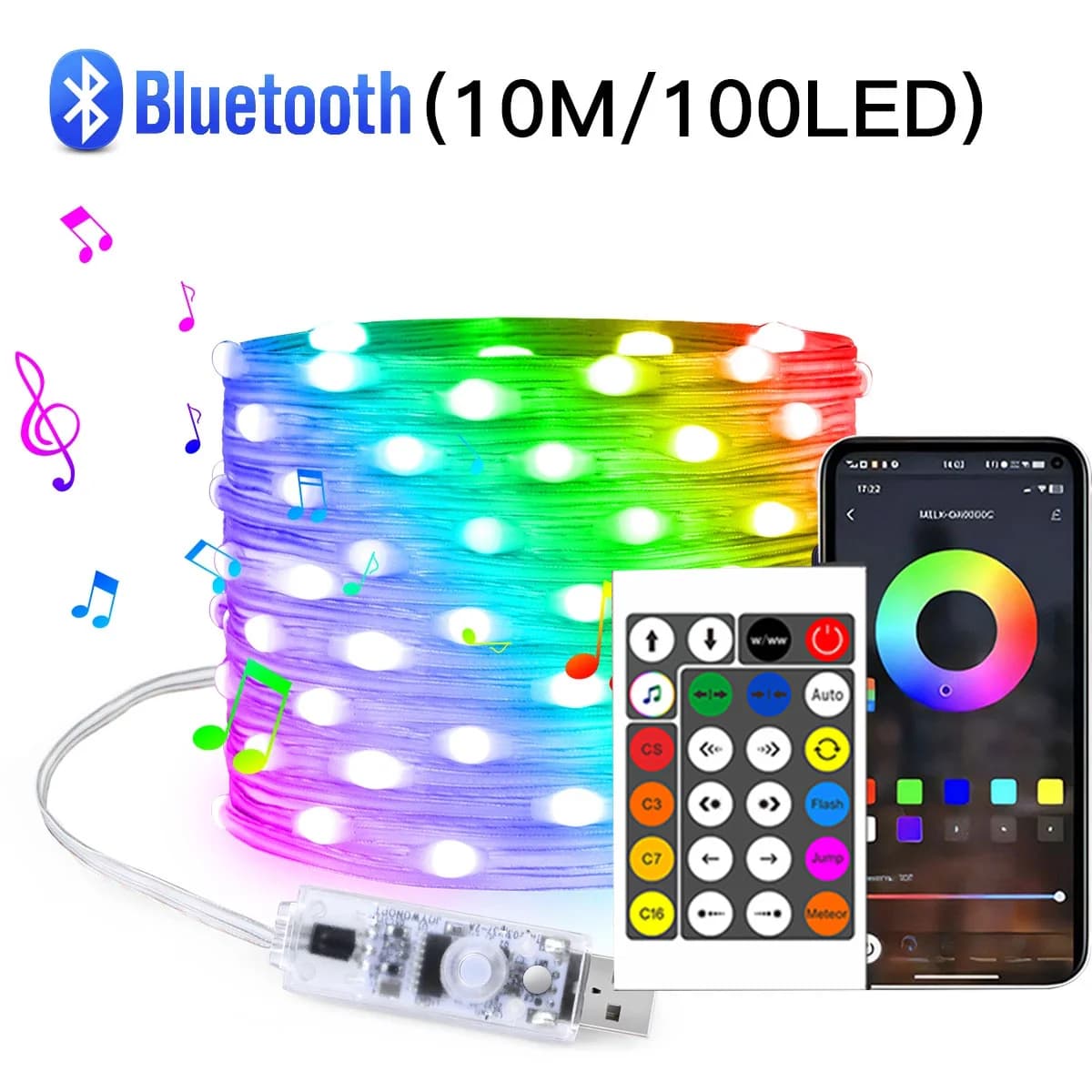 Dây LED RGBIC Bluetooth 20M, USB